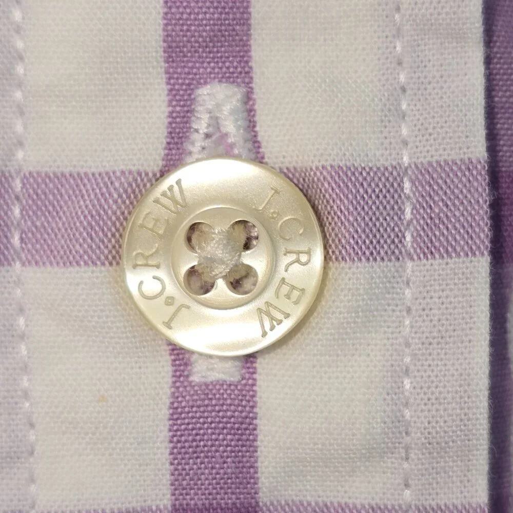 J. CREW MENS LONG SLEEVE BUTTON DOWN WHITE WITH PURPLE WINDOWPANE PRINT SIZE XL